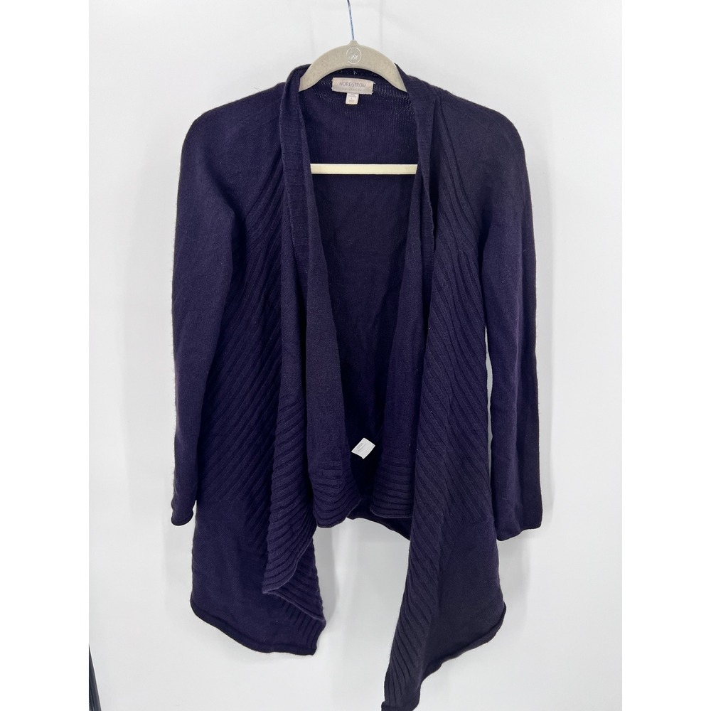 Nordstrom Collection Purple 100% Cashmere Open Front Draped‎ Cardigan Sweater L